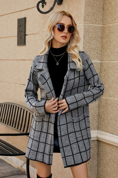 Double Take Plaid Jacket with Pockets