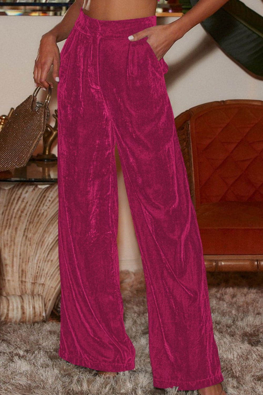 Double Take Velour Pants with Pockets