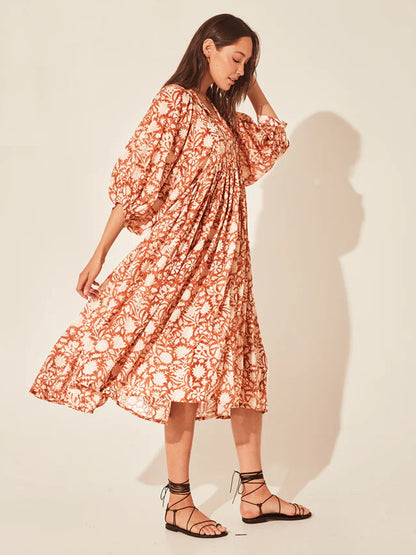 Printed Floral Lantern Sleeve Dress