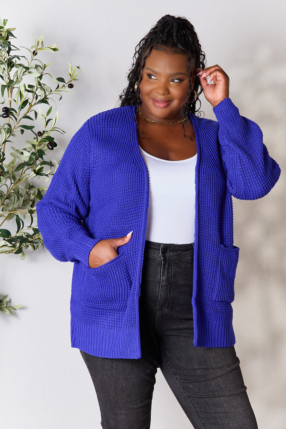 Zenana Waffle-Knit Cardigan