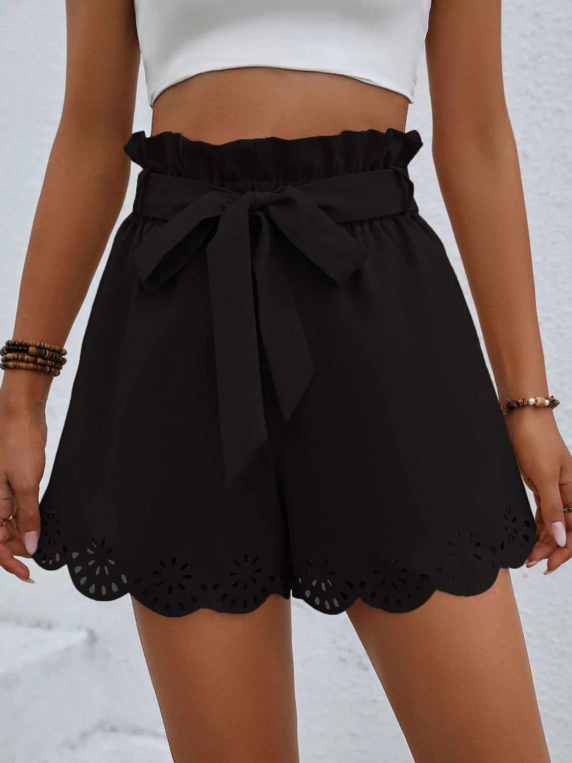 Paperbag-Waist Scalloped-Hem Shorts