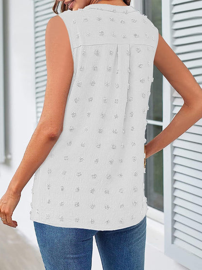 Swiss Dot Notched Sleeveless Blouse