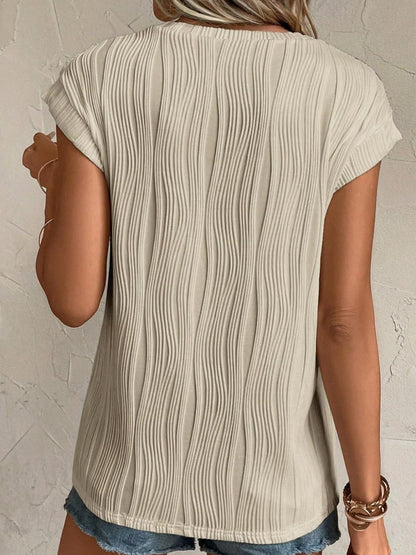 Textured Cap-Sleeve Blouse